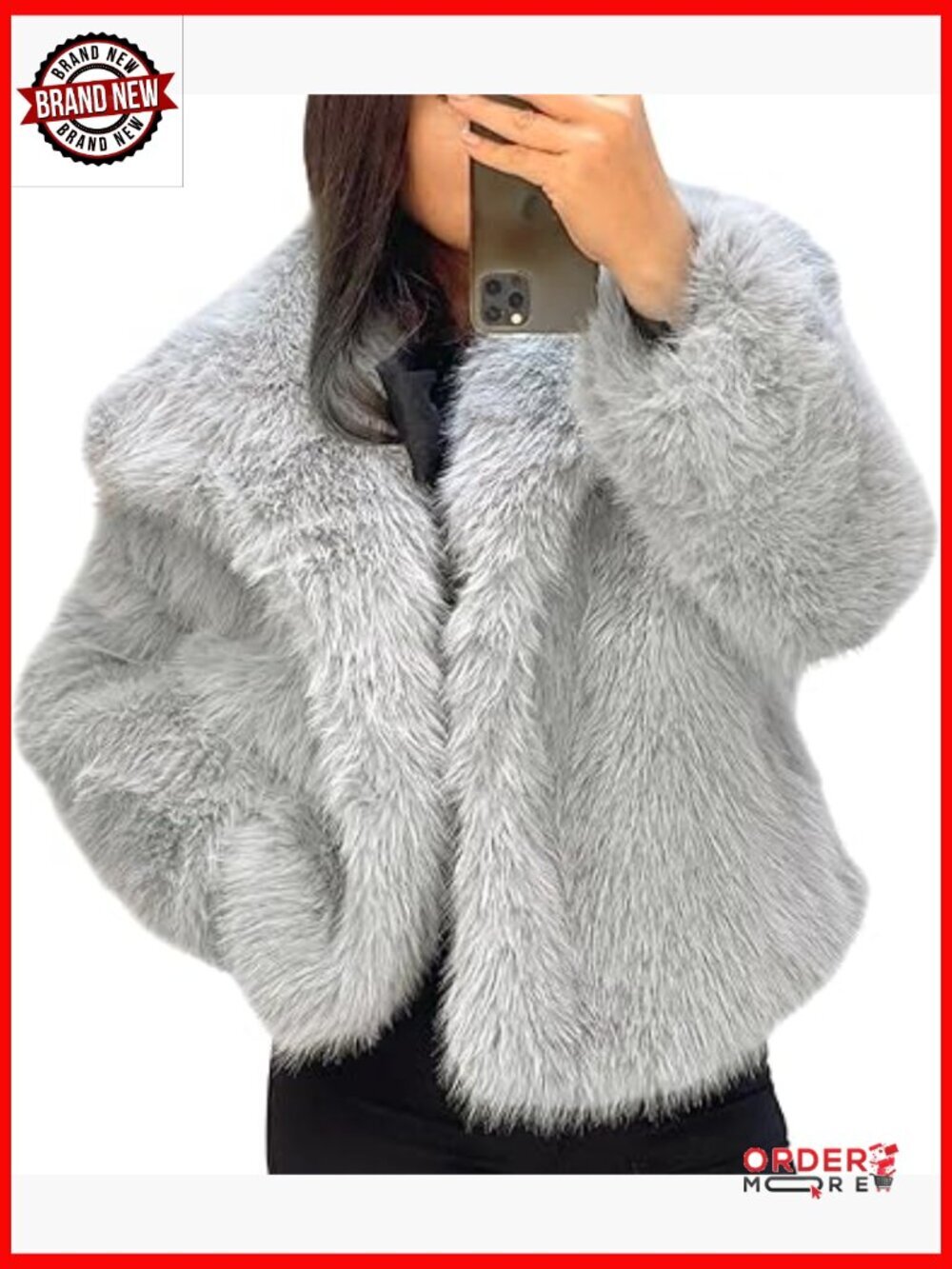Cropped Faux Fur Jacket Women's Winter Fluffy Lapel Coat